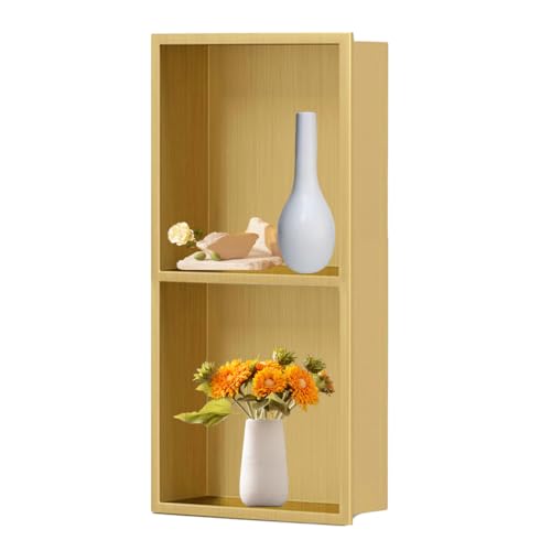 ApuaVireo&Co Duschablage, 304 Edelstahl Doppelschicht Dusche Nische Flush Mount Keine Fliesen erforderlich Multicolor(Gold) von ApuaVireo&Co
