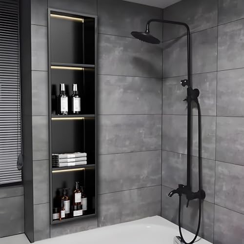 ApuaVireo&Co Duschablage, Badezimmer-Wandnische, Duschnische mit LED-Licht, Edelstahl, Einbau/Aufbau, ohne Fliesen, Schwarz(120x28cm) von ApuaVireo&Co