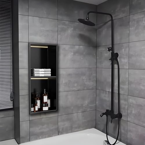 ApuaVireo&Co Duschablage, Badezimmer-Wandnische, Duschnische mit LED-Licht, Edelstahl, Einbau/Aufbau, ohne Fliesen, Schwarz(70x28cm) von ApuaVireo&Co