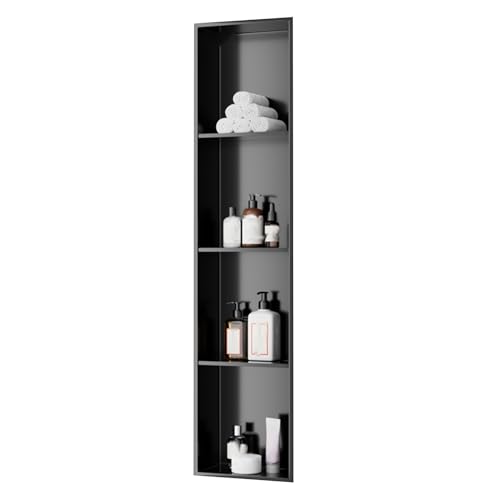 ApuaVireo&Co Duschablage, Einbaunische aus Edelstahl 304, kein Fliesen erforderlich, gebürstete Oberfläche, Grau, Schwarz, Weiß(Black,28x120cm) von ApuaVireo&Co