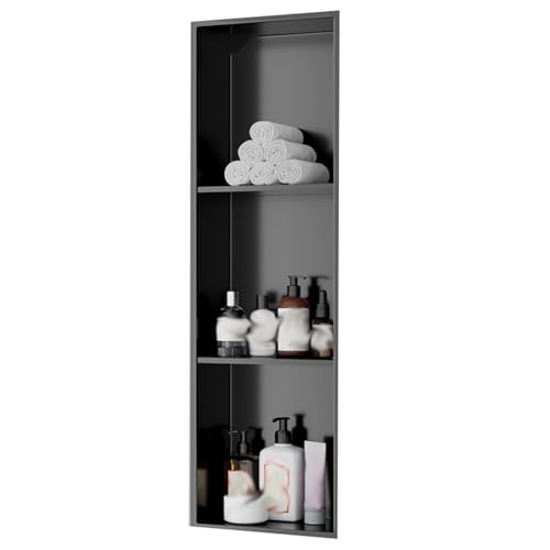 ApuaVireo&Co Duschablage, Einbaunische aus Edelstahl 304, kein Fliesen erforderlich, gebürstete Oberfläche, Grau, Schwarz, Weiß(Black,28x900cm) von ApuaVireo&Co