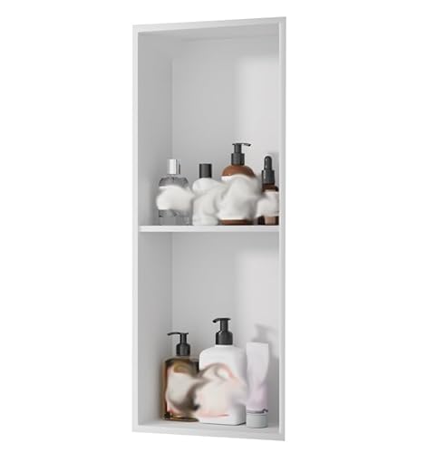 ApuaVireo&Co Duschablage, Einbaunische aus Edelstahl 304, kein Fliesen erforderlich, gebürstete Oberfläche, Grau, Schwarz, Weiß(White,28x70cm) von ApuaVireo&Co