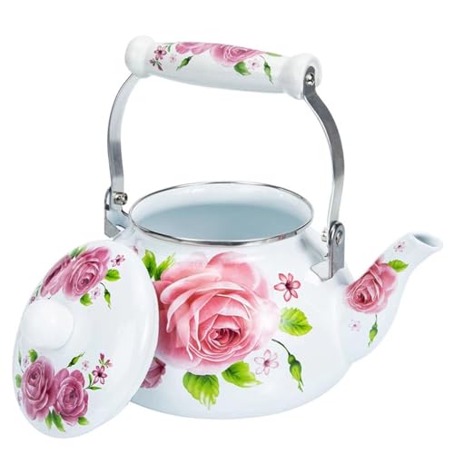 ApuaVireo&Co Emaille mit Rosenblumenmuster, Teekessel for den Herd, 2,5 l von ApuaVireo&Co