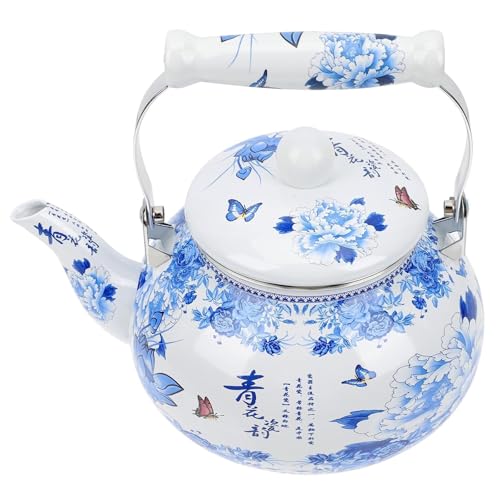 ApuaVireo&Co Emaillierter Teekessel, 2,7 Quart, blaues und weißes Porzellan, mit ergonomischem Griff for den Herd tragbar von ApuaVireo&Co
