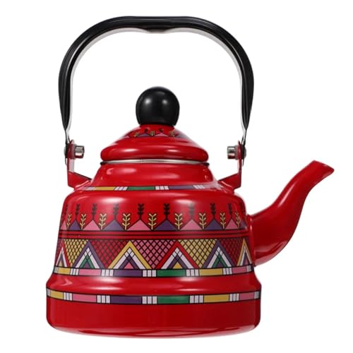 ApuaVireo&Co Emaillierter Teekessel, Retro-Emaille-Teekanne for den Herd, Emaille auf Stahlwasser-Kaffee-Teekanne mit Griff, geometrisches und Baummuster, Wasser for die Küche zu Hause(Reda 2.5l) von ApuaVireo&Co