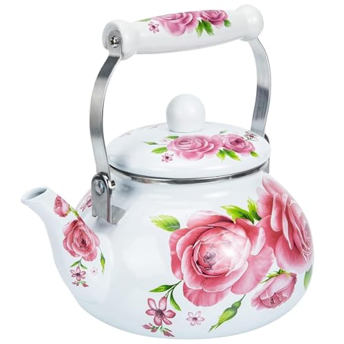 ApuaVireo&Co Emaillierter Teekessel mit Blumenmuster, 2,5 l, emailliertes Porzellan, Teekanne for Wasser, Kaffee, Tee im Restaurant von ApuaVireo&Co