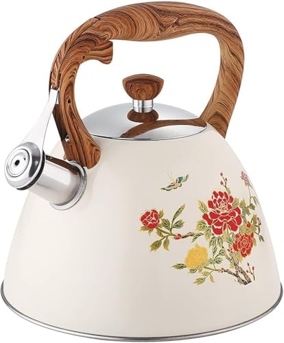 ApuaVireo&Co Farbwechselnder Blumen-Teekessel, 3-Liter-Teekanne aus Edelstahl mit Holzgriff, Heißwasser-Teekanne for Elektro-, Keramik- oder Gasherde von ApuaVireo&Co