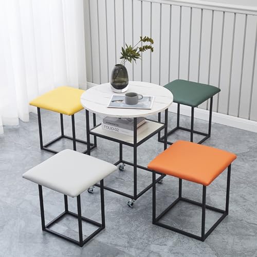 ApuaVireo&Co Ineinander schiebbarer Ottoman-Couchtisch, stapelbarer Sitzwürfel mit Lenkrollen und Beistelltisch, Sofastuhl, Hocker, Leder-Ineinander schiebbarer Ottoman-Hocker, beweglicher Beistelltis von ApuaVireo&Co