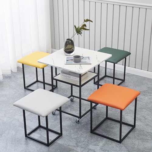ApuaVireo&Co Ineinander schiebbarer Ottoman-Couchtisch, stapelbarer Sitzwürfel mit Lenkrollen und Beistelltisch, Sofastuhl, Hocker, Leder-Ineinander schiebbarer Ottoman-Hocker, beweglicher Beistelltis von ApuaVireo&Co