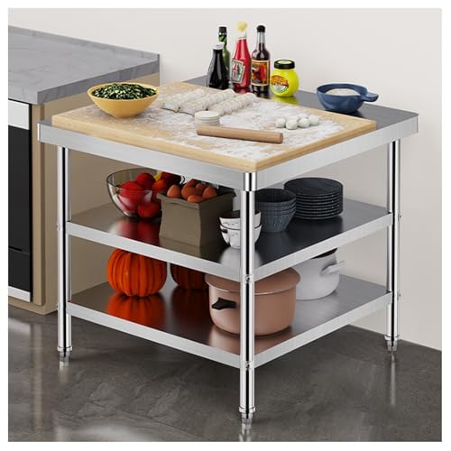 ApuaVireo&Co Küchenarbeitstisch aus verdicktem Edelstahl, Antiklopf-Design an den Ecken, verstärkte Querträgerunterstützung, verstellbares Fußdesign(23.6x23.6x31.5in) von ApuaVireo&Co