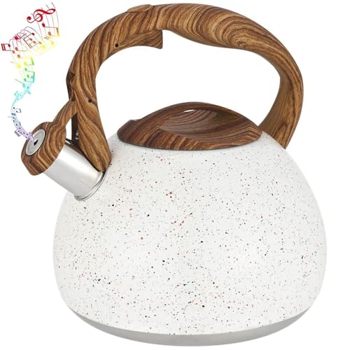 ApuaVireo&Co Pfeifender Tee for den Herd, 3,2-Liter-Teekanne aus Edelstahl mit ergonomischem Anti-Hitze-Holzgriff, ideal for die Küche zu Hause(White) von ApuaVireo&Co