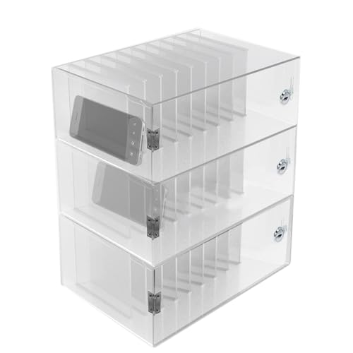 ApuaVireo&Co Sicherer und tragbarer Telefonschrank aus Acryl mit Schloss, transparent, for Unternehmen, Fabriken, Schulen, Konferenzräume Kohlengruben(28x19x31.5cm/11x7.5x12in) von ApuaVireo&Co