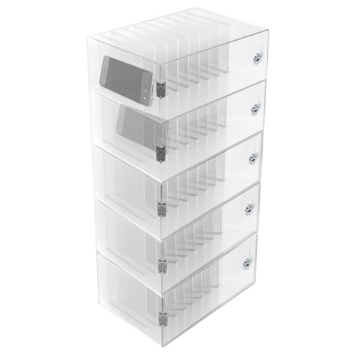 ApuaVireo&Co Sicherer und tragbarer Telefonschrank aus Acryl mit Schloss, transparent, for Unternehmen, Fabriken, Schulen, Konferenzräume Kohlengruben(28x19x52.5cm/11x7.5x20.5in) von ApuaVireo&Co