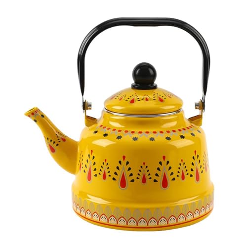 ApuaVireo&Co Teekessel, Retro-Emaille auf Stahl-Teekanne, gleichmäßiges Erhitzen und schnelles Kochen, for die Einweihungsparty(Yellow,2.5L) von ApuaVireo&Co