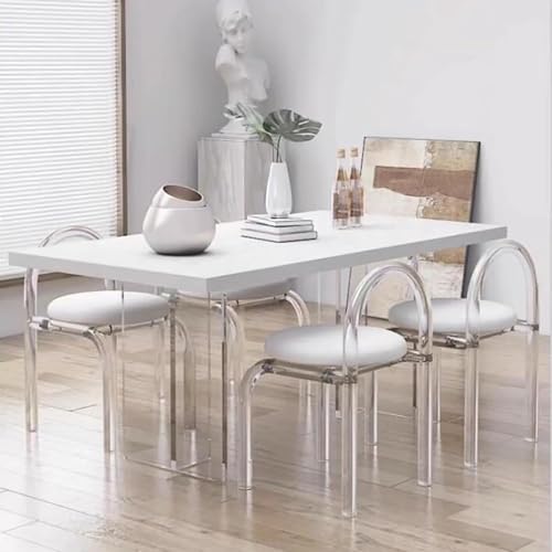 ApuaVireo&Co Transparenter Esszimmerstuhl, stapelbarer Esszimmerstuhl aus klarem Acryl mit Samtkissen, 1er-, 2er- oder 4er-Set, mehrfarbig(White,Set of 1 4) von ApuaVireo&Co