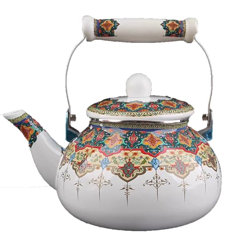ApuaVireo&Co Wasserkocher for den Herd, Blumen-Emaille-Tee – Emaillierte Teekanne Schnell aufheizende mit Cool-Touch-Porzellangriff for heißes Wasser kein Pfeifen(B) von ApuaVireo&Co