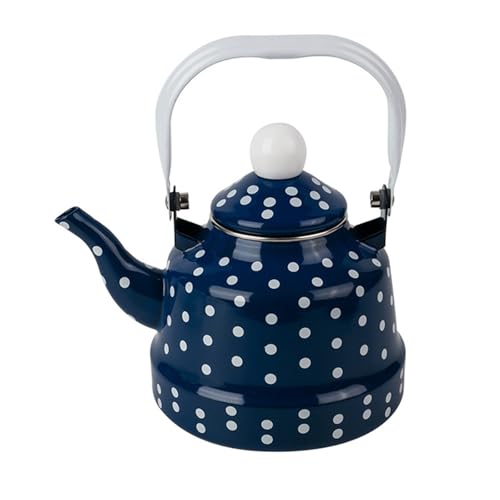 ApuaVireo&Co Wasserkocher for den Herd, Emaille-Tee mit gepunktetem Muster, Teekessel faltbarem Stahlgriff, kein Pfeifen(Blue,2.5L) von ApuaVireo&Co
