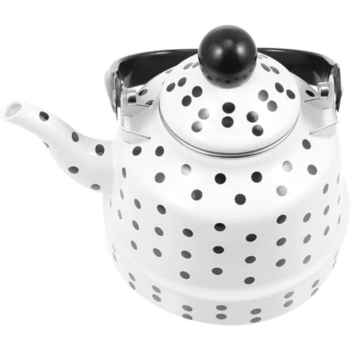 ApuaVireo&Co Wasserkocher for den Herd, Emaille-Tee mit gepunktetem Muster, Teekessel faltbarem Stahlgriff, kein Pfeifen(White,1.7L) von ApuaVireo&Co