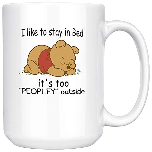 Apular Keramik-Kaffeetasse mit Aufschrift "I Like To Stay In Bed It's Too Peopley Outside", 325 ml, Weiß von Apular