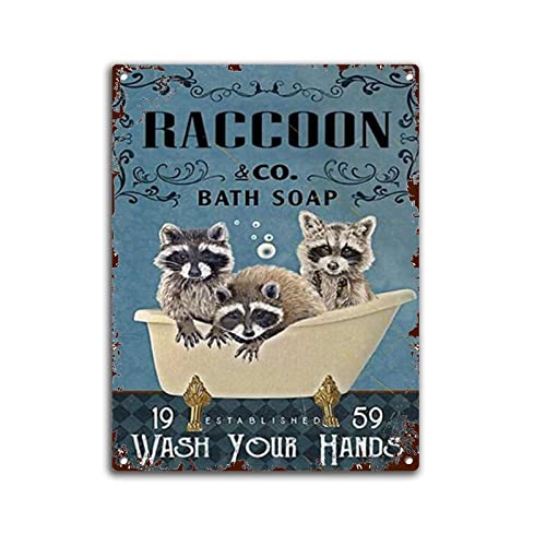 Metall-Blechschild Waschbär Badeseife Handwäsche Badezimmer WC Wand Vintage Lustiges Poster Wanddekoration Kunst Geschenk 30,5 x 20,3 cm Metall-Blechschild Waschbär Badeseife Handwäsche Badezimmer WC Wand Vintage Lustiges Poster Wanddekoration Kunst Geschenk 30,5 x 20,3 cm von Apular