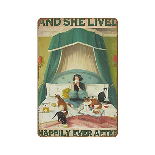 Vertikales Poster "She Lived Happily Cat Bed And Breakfast", Retro-Blechschild, 20,3 x 30,5 cm, geprägtes Metallposter, Vintage-Schilder, Retro-Aluminium-Geschenk, Vintage-Wandschild, Tür, antiker Vertikales Poster "She Lived Happily Cat Bed And Breakfast", Retro-Blechschild, 20,3 x 30,5 cm, geprägtes Metallposter, Vintage-Schilder, Retro-Aluminium-Geschenk, Vintage-Wandschild, Tür, antiker von Apular