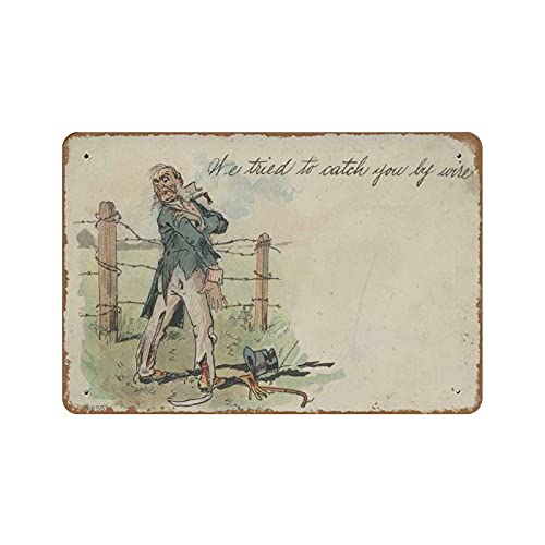 We Tried to Catch You by Wire! Comic 1905 Vintage Retro Metall-Blechschild Wohnkultur Tafel Wandkunst Bauernhausschild Wohnzimmer-Dekor Willkommensschild Heimdekoration Außendekoration gemaltes Schild von Apular