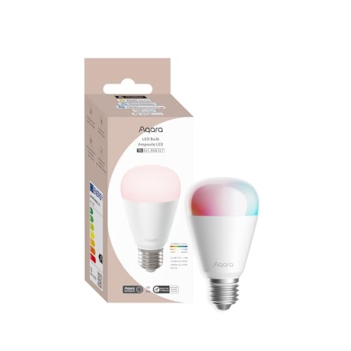 Aqara LED-Glühbirne T2 (E27, RGB CCT), Matter Over Thread/Zigbee, Einstellbar Weiß (2000K-9000K), RGB-Farbwechsel-Glühlampe mit 16 Millionen Farben, 75W Äquivalent, für Apple Home, Alexa, Google von Aqara