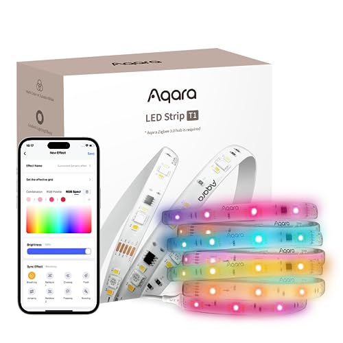 Aqara LED Streifen T1, ERFORDERT Zigbee 3.0 HUB, 2M RGBIC LED mit 16 Millionen Farben/einstellbarem Weiß/Farbverlaufseffekten, Unterstützt Apple Home, Google Home, Alexa, Matter over Bridge von Aqara