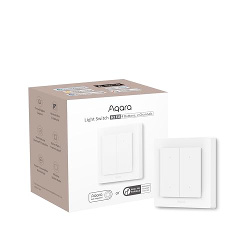 Aqara Lichtschalter H2 EU (2-in-1 Neutral, 4 Tasten 2 Kanäle), Thread/Zigbee-Protokoll, Smarter Wandschalter, Unterstützt Apple Home, Alexa, Google Home und Home Assistant, Matter über Thread von Aqara