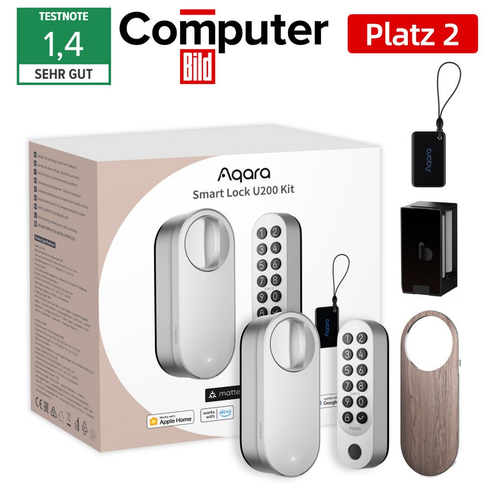 Aqara Türschlossantrieb U200 Smartes Türschloss Kit, (Bluetooth, Matter over Thread, Smartlock mit Apple Home Key, Einfache Installation, Verschiedene Entriegelungsmethoden) von Aqara