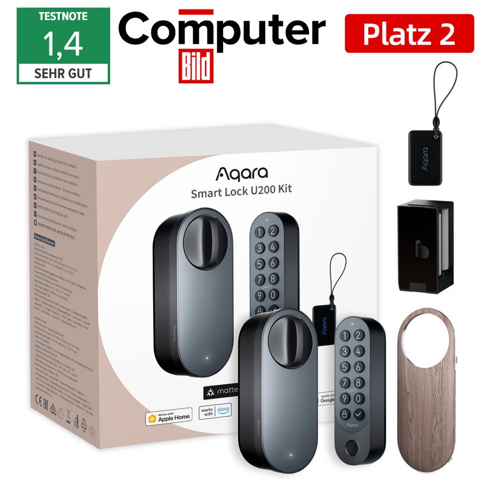 Aqara Türschlossantrieb U200 Smartes Türschloss Kit, (Bluetooth, Matter over Thread, Smartlock mit Apple Home Key, Einfache Installation, Verschiedene Entriegelungsmethoden) von Aqara