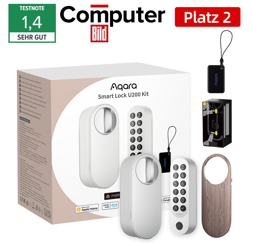 Aqara Türschlossantrieb U200 Smartes Türschloss Kit, (Bluetooth, Matter over Thread, Smartlock mit Apple Home Key, Einfache Installation, Verschiedene Entriegelungsmethoden) von Aqara