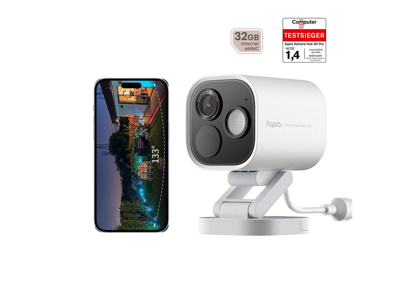 Aqara Überwachungskamera G5 Pro (PoE), 4MP Kamera-Hub (Nachtsicht in Echtfarben, Zigbee- und Thread-Hub, 32G lokale eMMC-Speicher, Lokale Erkennung) von Aqara