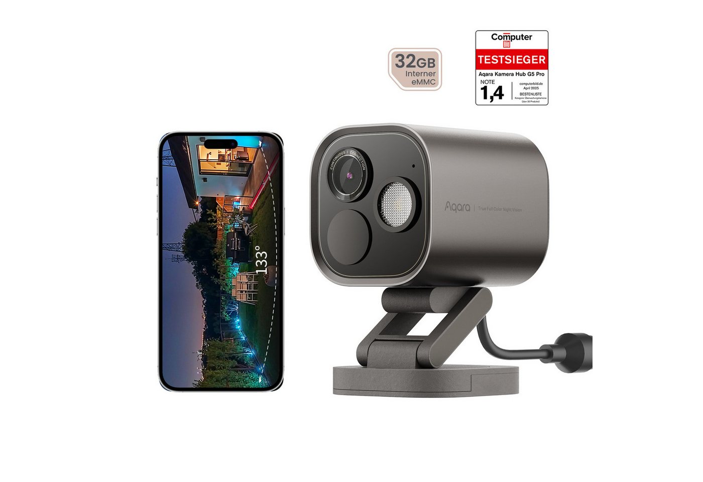 Aqara Überwachungskamera G5 Pro (PoE), 4MP Kamera-Hub (Nachtsicht in Echtfarben, Zigbee- und Thread-Hub, 32G lokale eMMC-Speicher, Lokale Erkennung) von Aqara