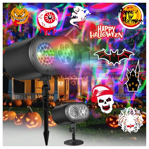 Halloween Weihnachten Projektor Lichter Außen, 2-in-1 LED Projektor mit Ozeanwellen Effekt, 12 Dynamische Muster IP67 Wasserdichter Fernbedienung für Halloween Weihnachts Festliche Dekoration von Aqash