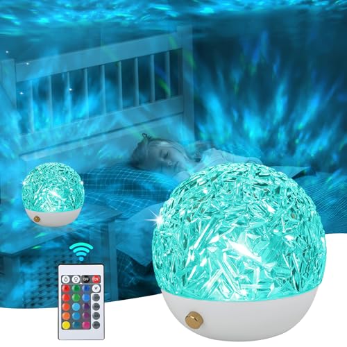 Ocean Lampe LED Sternenprojektor - 360° Rotierende Nordlichter Polarlichter mit 16 Farben, Fernbedienung Ultra-Leise Sensor-Nachtleuchte für Schlafzimmer von Aqash