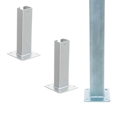 Aqbau® 2er Set Pfostenträger 60×40 mm Aufschraubhülse für Doppelstabmattenzaun Silber – verzinkt & pulverbeschichtet – für Zaunpfosten, Sichtschutz, Gartenzaun von Aqbau