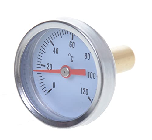 Aqbau® Bimetall Thermometer Zeigerthermometer 0°C - 120°C inkl Tauchhülse 1/4" anlegethermometer thermometer heizung für Heizsysteme und Boiler Axial-Zeigerthermometer von Aqbau