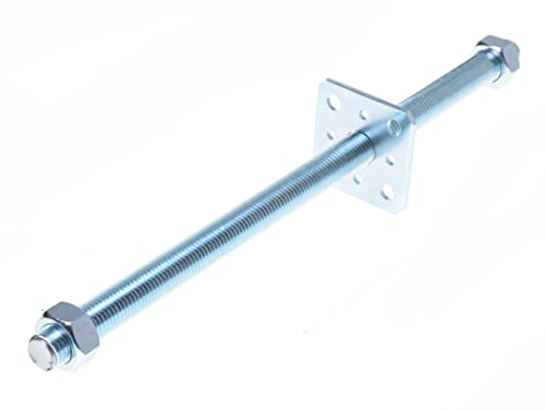 Aqbau® Pfostenträger Stützenfuß Höhenverstellbar Verzinkt Bodenfuß Betonfuß Zum Einbetonieren Pfostenträger verstellbar Gewinde M24 mm mit Schrauber 80x80 x 500 mm von Aqbau
