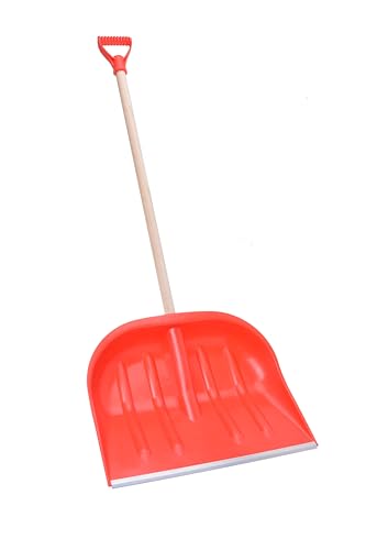 Aqbau® Schneeschaufel Schneeräumer Schneeschieber Schneeschippe 47 x 40 cm mit Metallbeschlag Steil 100cm Solid (Rot) von Aqbau