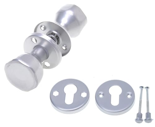 Aqbau® Türknopf Drehbar mit rosette PZ Knopfdrücker Drehknauf zimmertür Türknauf Komplettes Set Türknöpfe inkl. Bolzen und Schrauben Türklinke Türgriffe Knauf (Silber) von Aqbau