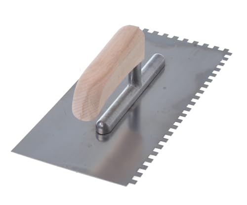 Aqbau® Zahnglättekelle 6x6 mm mit Holzgriff Glättekelle gezahnt Zahnkelle Fliesenkelle Gezahnte Rostfrei Traufel mit Zahnung 270 x 130 mm zum Verlegen von Fliesen von Aqbau