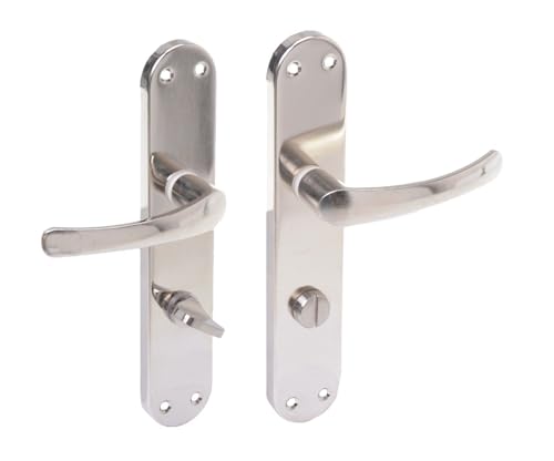Aqbau Türdrückerset Langschild Türdrücker Türklinke Türgriffe WC Badtüren Eco Silber Satina von Aqbau