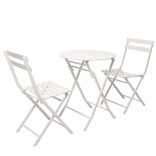 Aqkgtj Stilvoller Bistrotisch mit 2 Klappstühlen, Gartenmöbel aus Eisen, Balkonmöbel für Strand, Terrasse, Camping (Color : White, Size : 1 Table+2 Chairs) von Aqkgtj