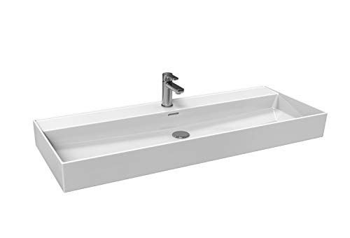 Aqua Bagno | Keramik Waschbecken in Weiß, eckiges Handwaschbecken, moderner Waschtisch für Wandmontage | 121 x 46 cm von Aqua Bagno