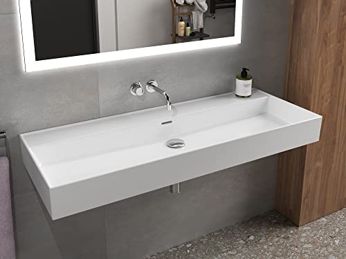 Aqua Bagno | Keramik Waschbecken in weiß, eckiges Handwaschbecken, moderner Waschtisch für Wand-Montage | 121 x 46 cm von Aqua Bagno