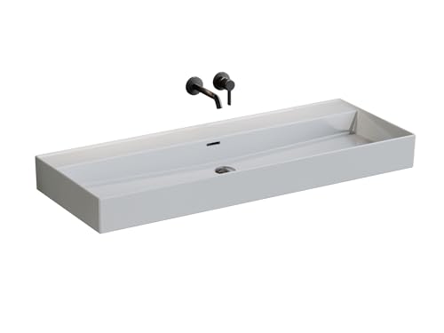 Aqua Bagno | Keramik Waschbecken in weiß, eckiges Handwaschbecken, moderner Waschtisch für Wand-Montage | 121 x 46 cm von Aqua Bagno