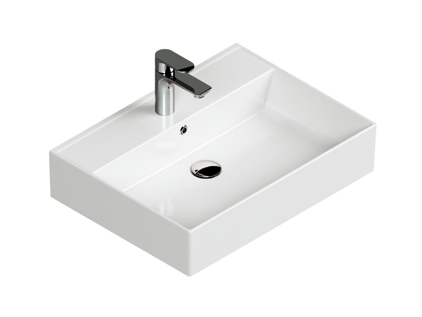 Aqua Bagno Waschbecken 60 cm weiss glänzend eckig Wandhängend Waschtisch von Aqua Bagno