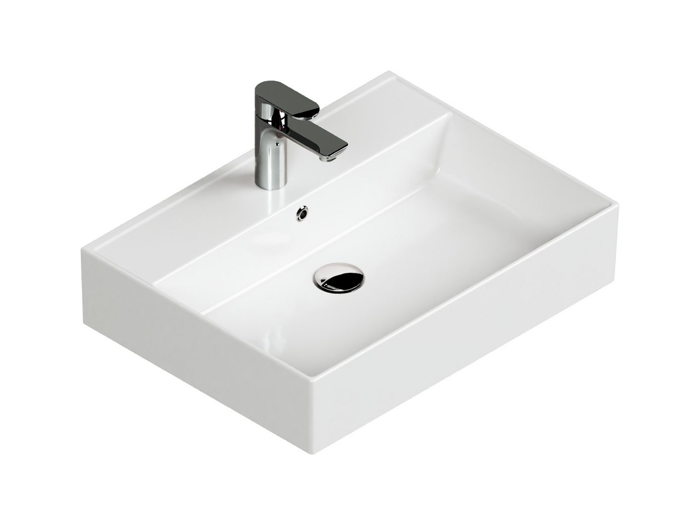 Aqua Bagno Aufsatzwaschbecken Keramik Waschbecken 60cm Plan Waschtisch mit Hahnlochbohrung (Packung) von Aqua Bagno