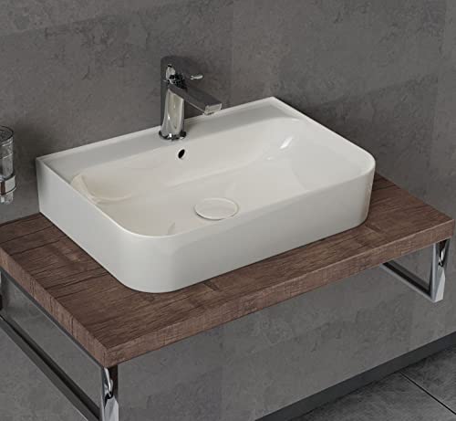 Aqua Bagno | Waschbecken, Design Aufsatzwaschbecken, Waschtisch, aus Keramik, Handwaschbecken | 55x38x12cm | Weiß von Aqua Bagno